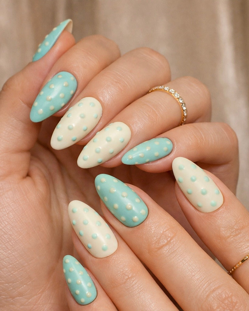 Mint Polka Dot Press-On Nails