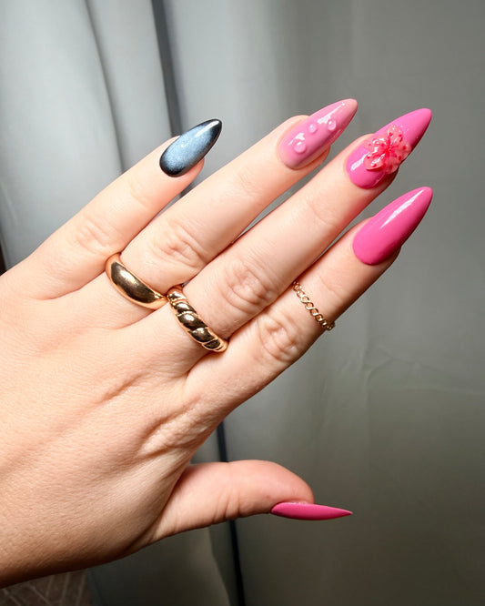 Pink floral press-on nails